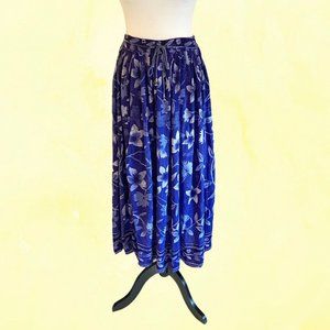 Vintage 90s blue floral boho broomstick skirt